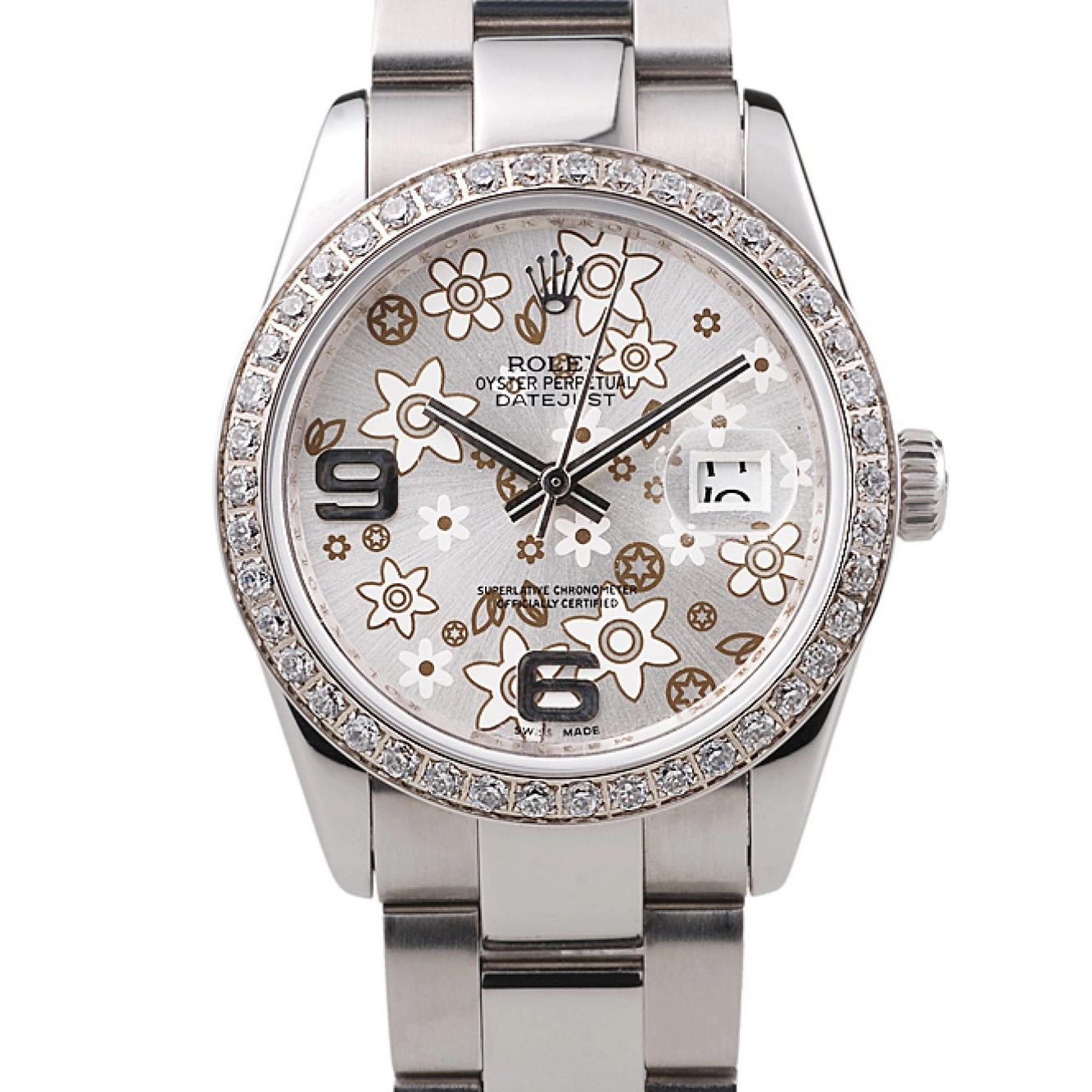 Aaa replica Rolex Datejust Plated Stainless Flowers Diamond Silver Steel Dial rl305 0627